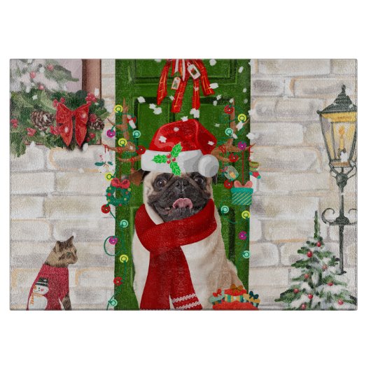 Pug Dog Kerstmis Snijplank (Voorkant)