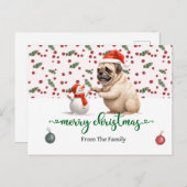 Pug Dog Kerstthema Briefkaart (Voorkant / Achterkant)