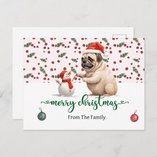 Pug Dog Kerstthema Briefkaart (Voorkant / Achterkant)