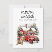 PUG Dog Merry Kerstmis op Red Gold marble Feestdagenkaart (Voorkant)