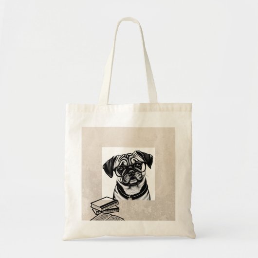 Pug Dog met Glasses and Books Tas (Voorkant)