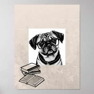 Pug Dog met Glasses Print