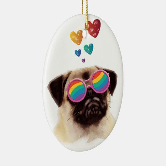 Pug Dog met Hearts Valentijnsdag Keramisch Ornament (Rechts)