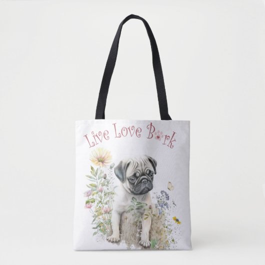 Pug Dog Mom Floral Draagtas (Voorkant)