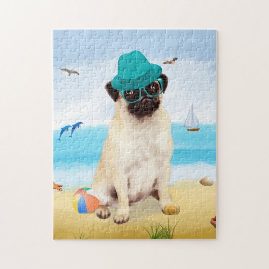 Pug Dog on Beach Legpuzzel (Verticaal)