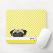 Pug Dog op Yellow Gingham Muismat (Met muis)