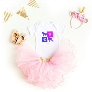 Pug Dog & Paw Roze en Blauw Romper