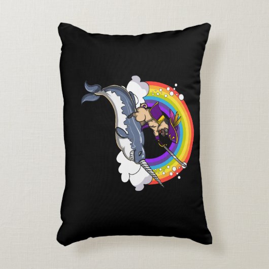 Pug Dog Pirate Riding Narwhal Fish Funny Accent Kussen (Voorkant(Verticaal))