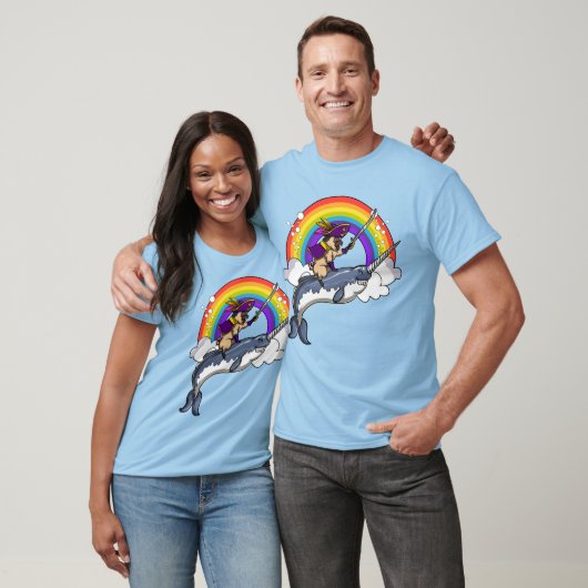 Pug Dog Pirate Riding Narwhal Fish Funny T-shirt (Unisex)
