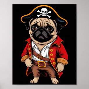 Pug Dog Pirate Shirt Boys Kinder Schedel Halloween Poster