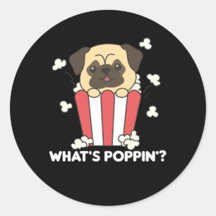 Pug Dog Popcorn Whats Poppin Funny Ronde Sticker