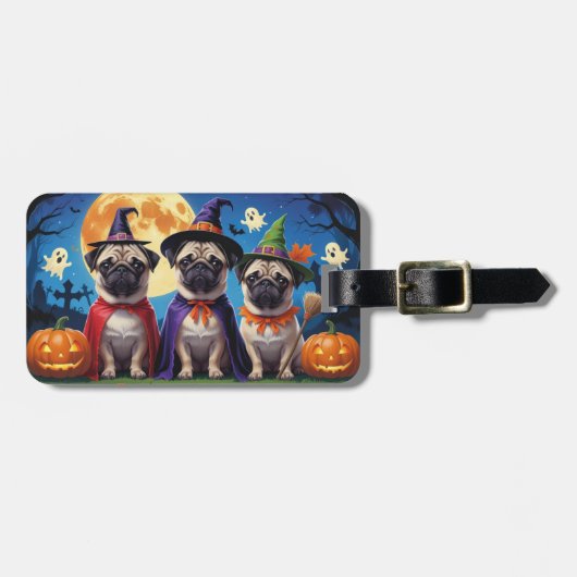 Pug Dog Pumpkin Halloween Grappig Bagagelabel (Voorkant horizontaal)