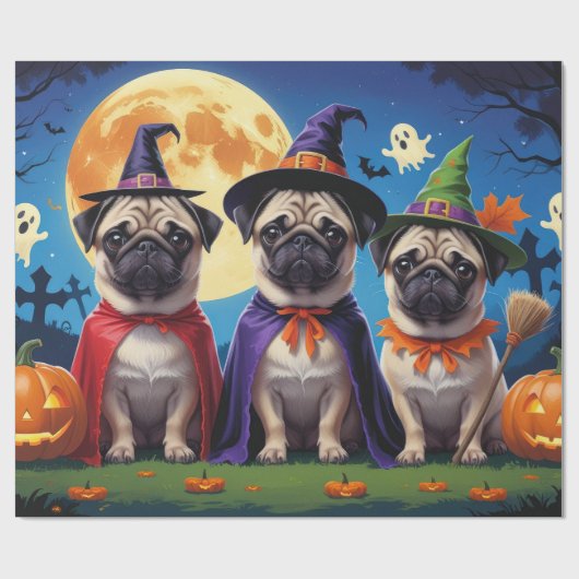 Pug Dog Pumpkin Halloween Grappig Cadeaupapier (Vlak)