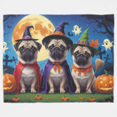 Pug Dog Pumpkin Halloween Grappig Fleece Deken (Voorkant (Horizontaal))