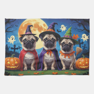 Pug Dog Pumpkin Halloween Grappig Theedoek