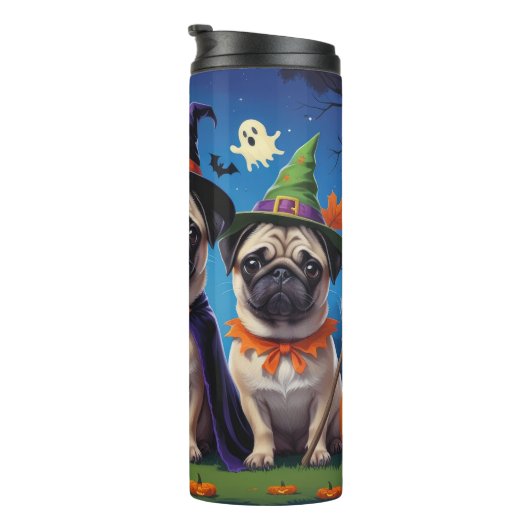 Pug Dog Pumpkin Halloween Grappig Thermosbeker (Geroteerd rechts)