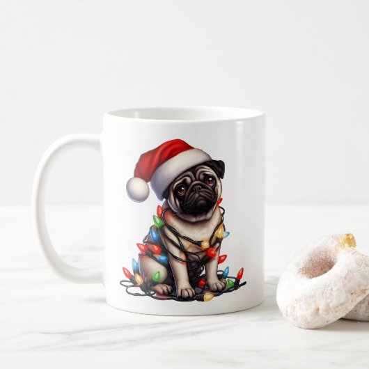 Pug Dog Puppy Kerstmis Koffiemok (Met donut)