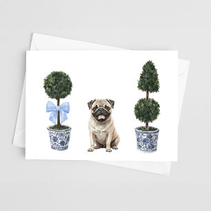 Pug Dog Puppy Topiary Waterverf Kaart