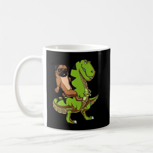 Pug Dog Riding T-Rex Dinosaur Koffiemok (Links)