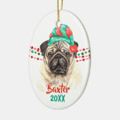 Pug Dog Santa Hat Holiday String Beads Keramisch Ornament (Links)