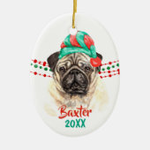 Pug Dog Santa Hat Holiday String Beads Keramisch Ornament (Voorkant)