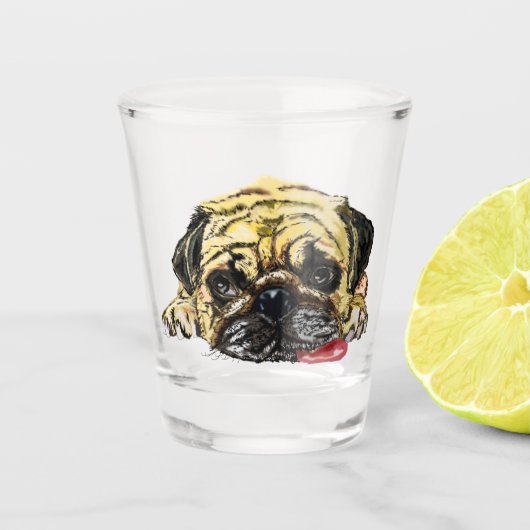 Pug Dog Shot Glass Funny Glas (Voorkant)