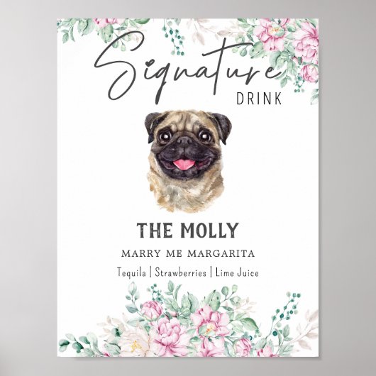 Pug Dog Signature Drink Teken Poster (Voorkant)