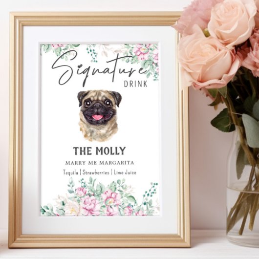 Pug Dog Signature Drink Teken Poster