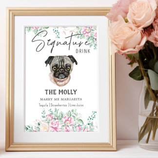 Pug Dog Signature Drink Teken Poster