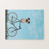 Pug Dog Sitting on  Bicycle Jigzaag Puzzle Legpuzzel (Horizontaal)