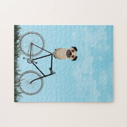 Pug Dog Sitting on  Bicycle Jigzaag Puzzle Legpuzzel (Horizontaal)
