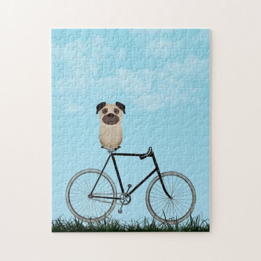 Pug Dog Sitting on  Bicycle Jigzaag Puzzle Legpuzzel (Verticaal)