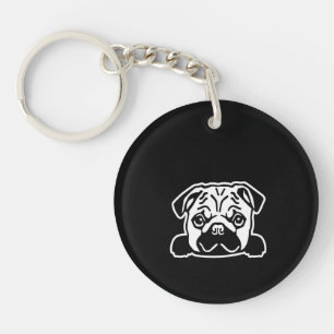 Pug Dog Sketch Portrait Sleutelhanger