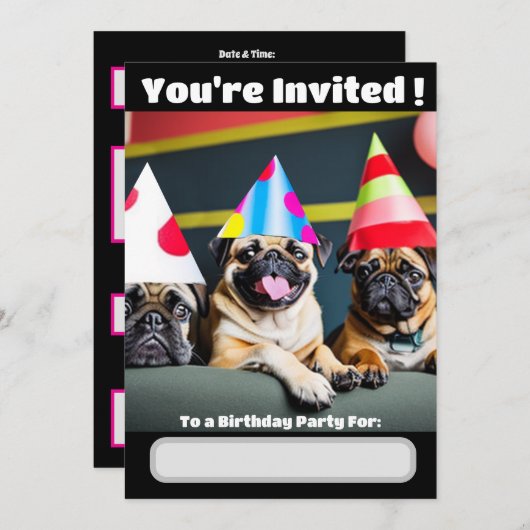 Pug Dog Speciale uitnodiging (Voorkant / Achterkant)