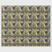 Pug Dog Spring Bloemen Schilderen Cadeaupapier (Vlak)