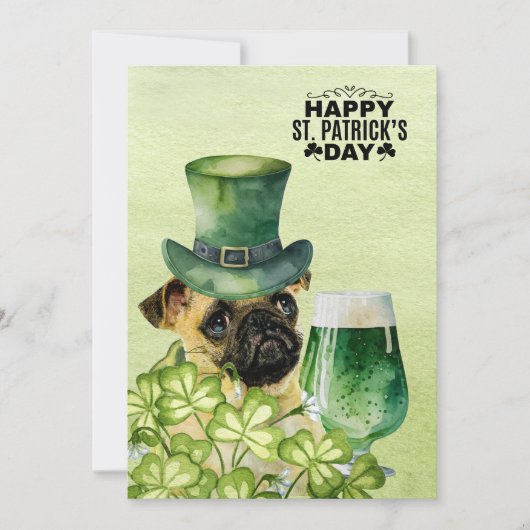 PUG Dog St. Patrick's Day met Pet en bier Feestdagenkaart (Voorkant)