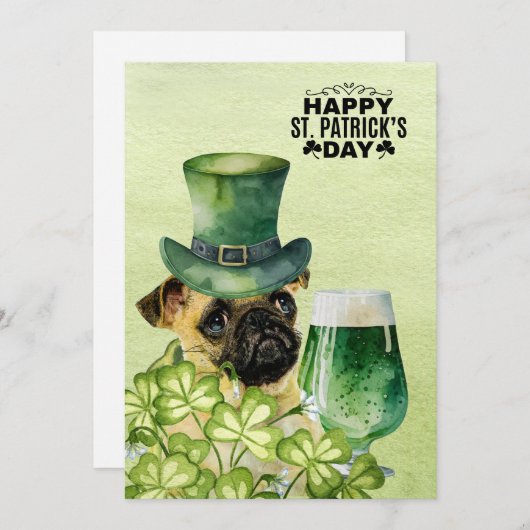PUG Dog St. Patrick's Day met Pet en bier Feestdagenkaart (Voorkant / Achterkant)