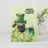 PUG Dog St. Patrick's Day met Pet en bier Feestdagenkaart (Staand voorkant)