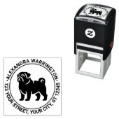 Pug Dog Standing Silhouette Naam Retour Adres Zelfinktende Stempel (In situ)