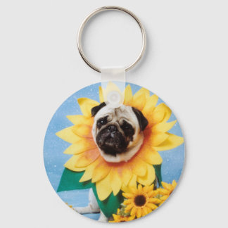 Pug Dog Sunflower Sleutelhanger