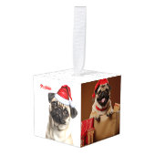Pug Dog Two Photo Christmas Holiday Kubus Ornament (Voorkant hoekig)