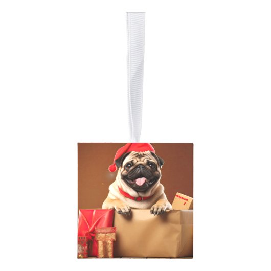 Pug Dog Two Photo Christmas Holiday Kubus Ornament (Rechts)