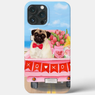 Pug Dog Valentijnsdag Truck Hearts iPhone 13 Pro Max Hoesje
