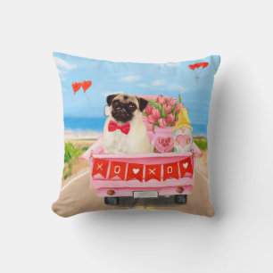 Pug Dog Valentijnsdag Truck Hearts Kussen
