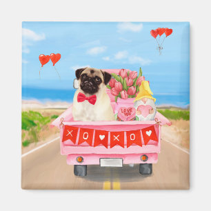 Pug Dog Valentijnsdag Truck Hearts Magneet