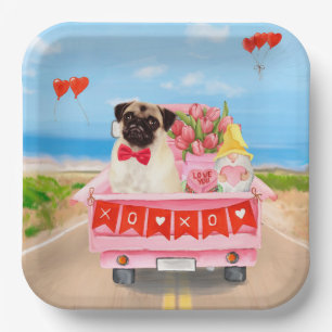 Pug Dog Valentijnsdag Truck Hearts Papieren Bordje