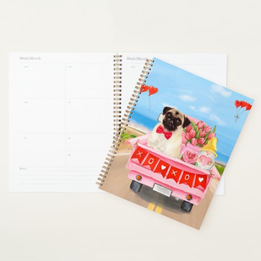 Pug Dog Valentijnsdag Truck Hearts Planner (Display)