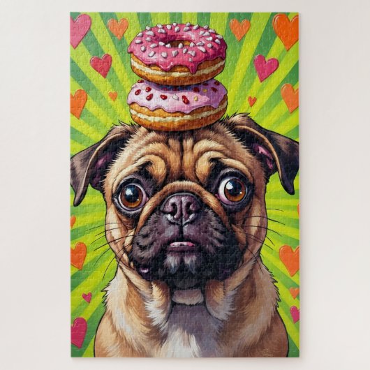 Pug Dog Valentine's Day Heart Donut Stack Legpuzzel (Verticaal)