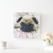 Pug Dog Vierkante Klok (Huis)