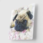 Pug Dog Vierkante Klok (Hoek)